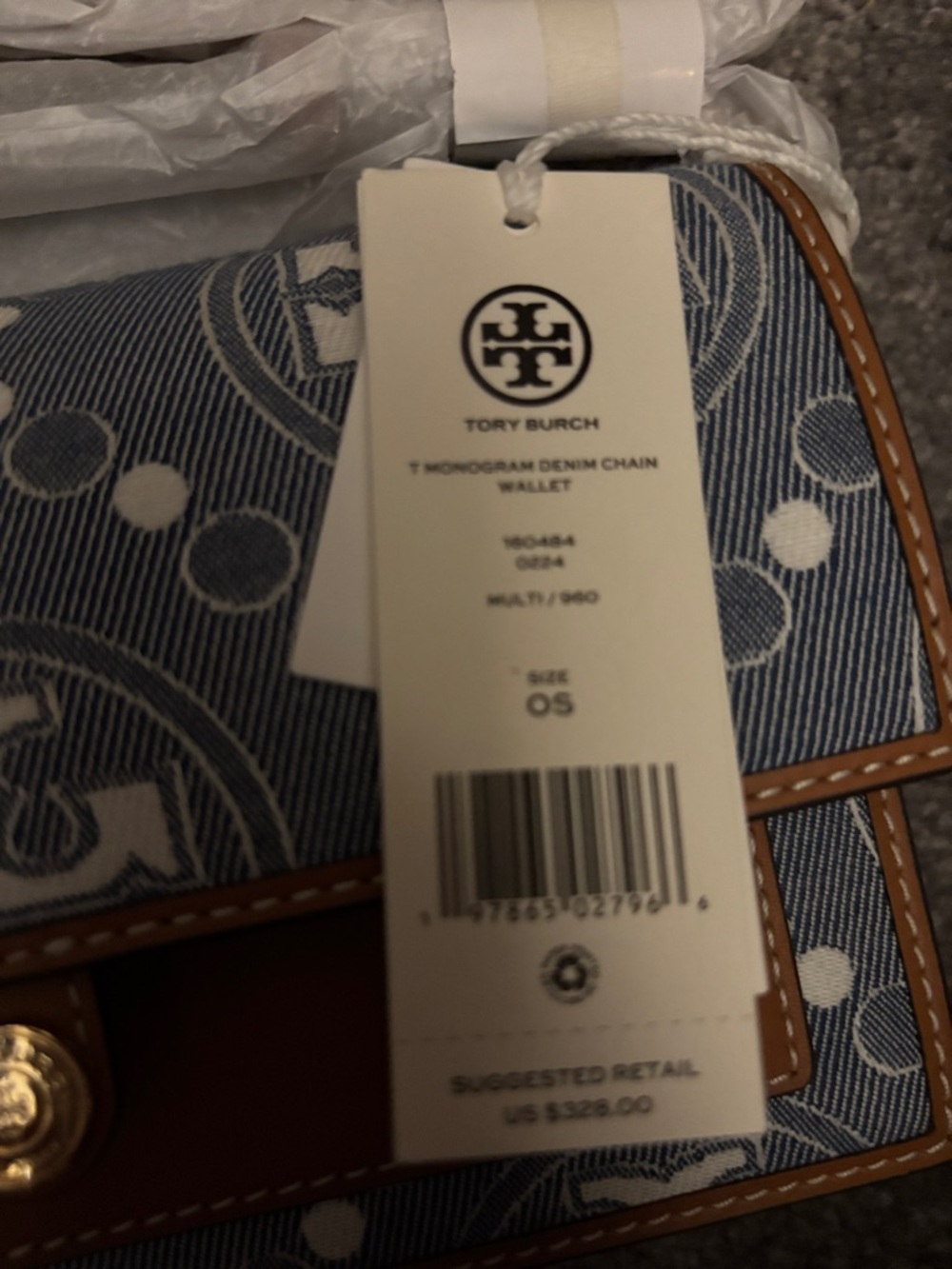 Tory Burch Blue Denim Logo Shoulder Bag with Brown Trim - Picture 6 of 8